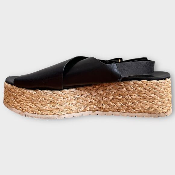 Vince Platform Espadrille Sandals Jesson Black Leather Size 9 EU 39.5 EUC - Picture 7 of 11